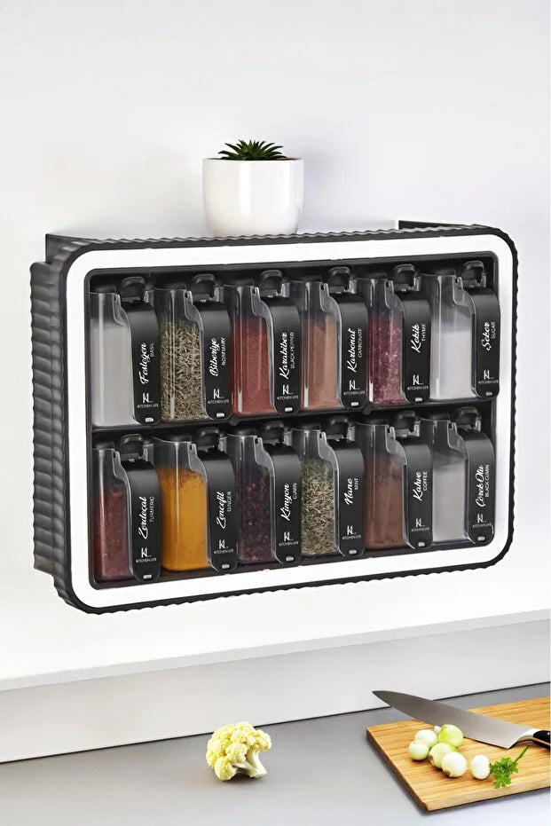 12'li Kendinden Yapışkanlı Kaşıklı Standlı Baharatlık Takımı