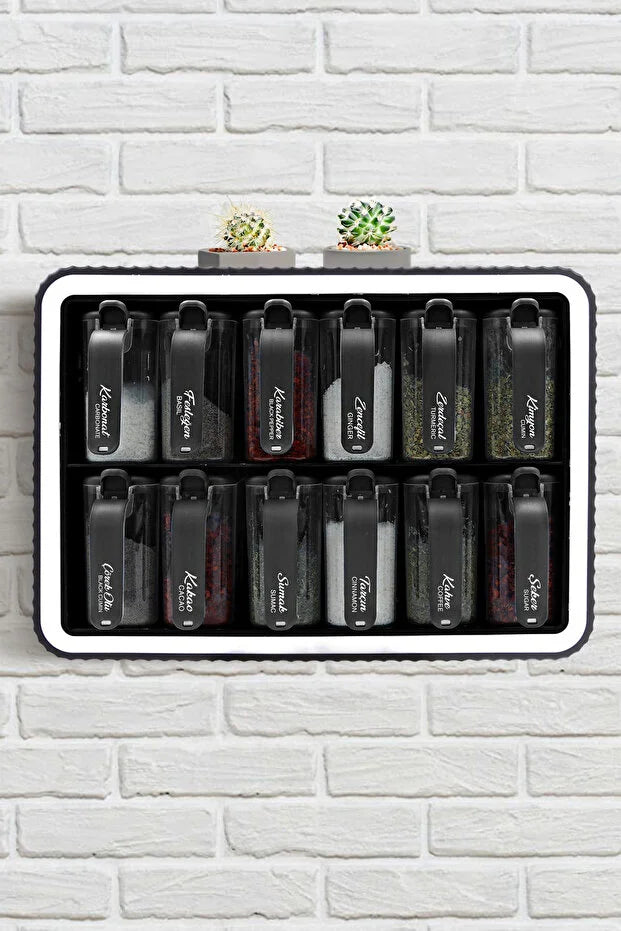 12'li Kendinden Yapışkanlı Kaşıklı Standlı Baharatlık Takımı