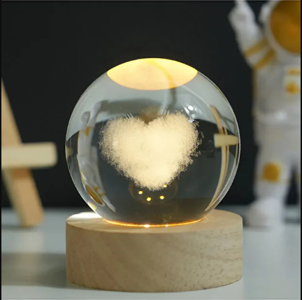 Dekoratif Gezegen Ahşap Altlıklı Işıklı Cam Küre